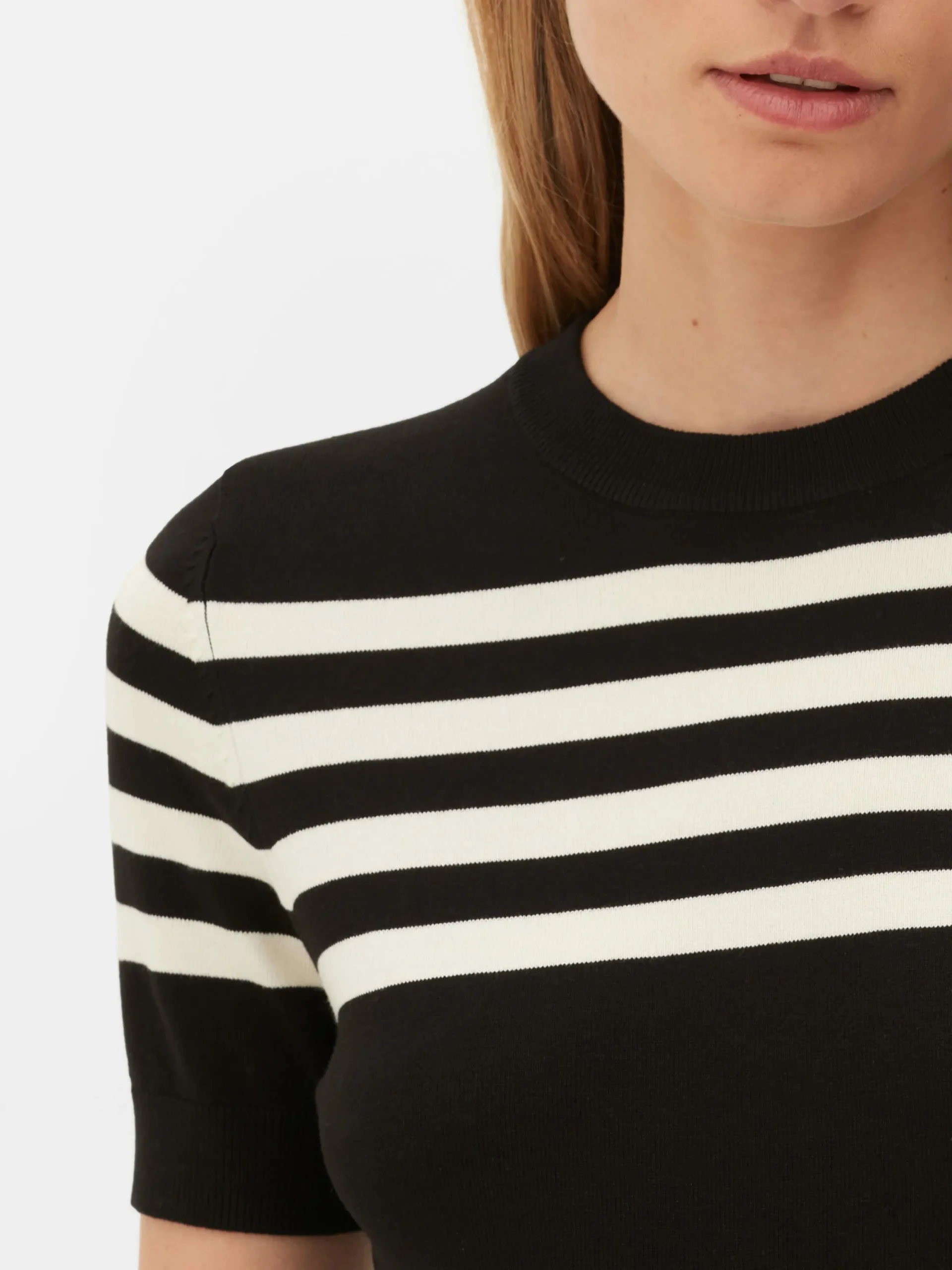 Hauts Et T-Shirts|Primark T-shirt Tricoté à Manches Courtes Noir/Blanc