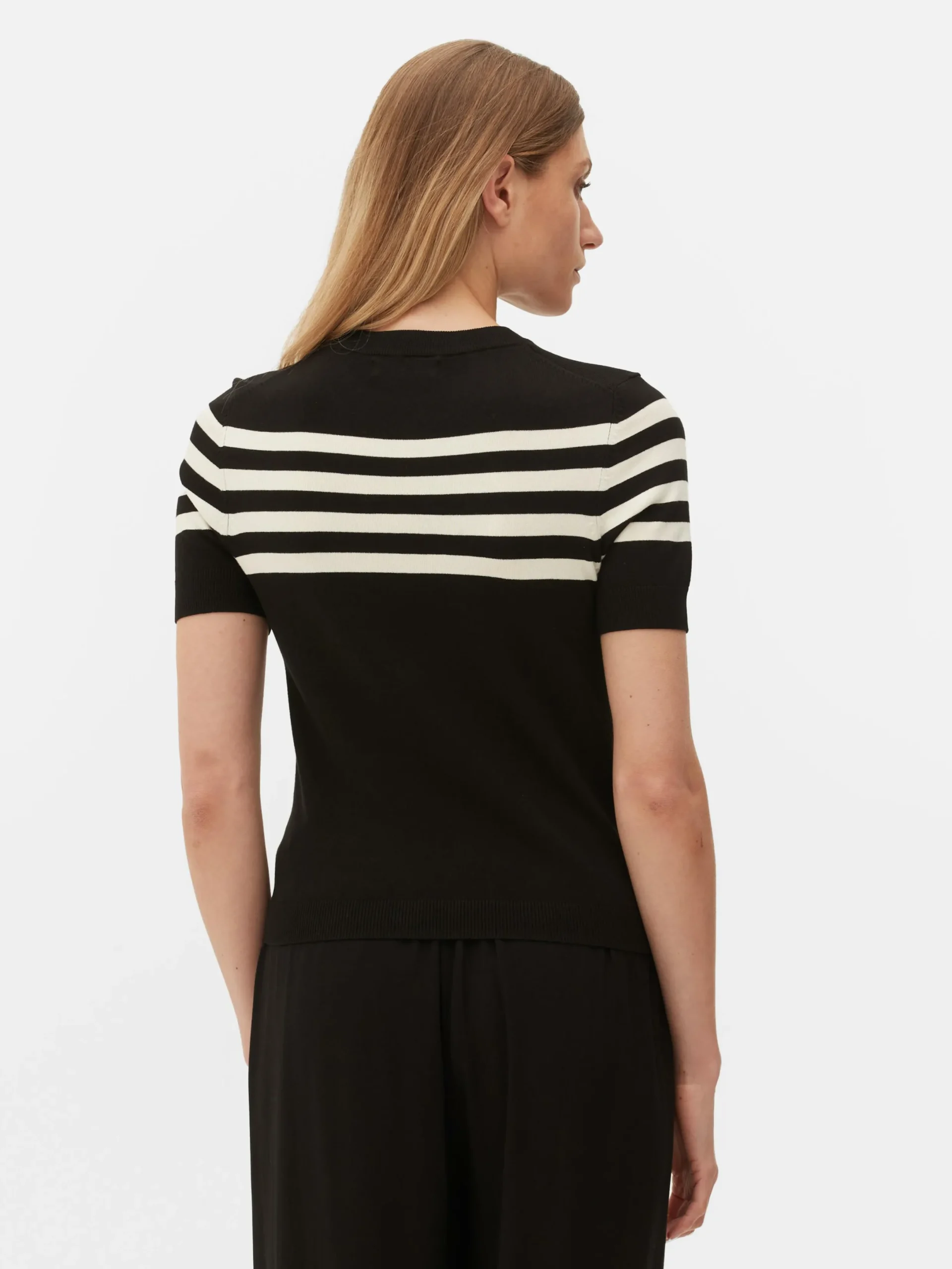 Hauts Et T-Shirts|Primark T-shirt Tricoté à Manches Courtes Noir/Blanc