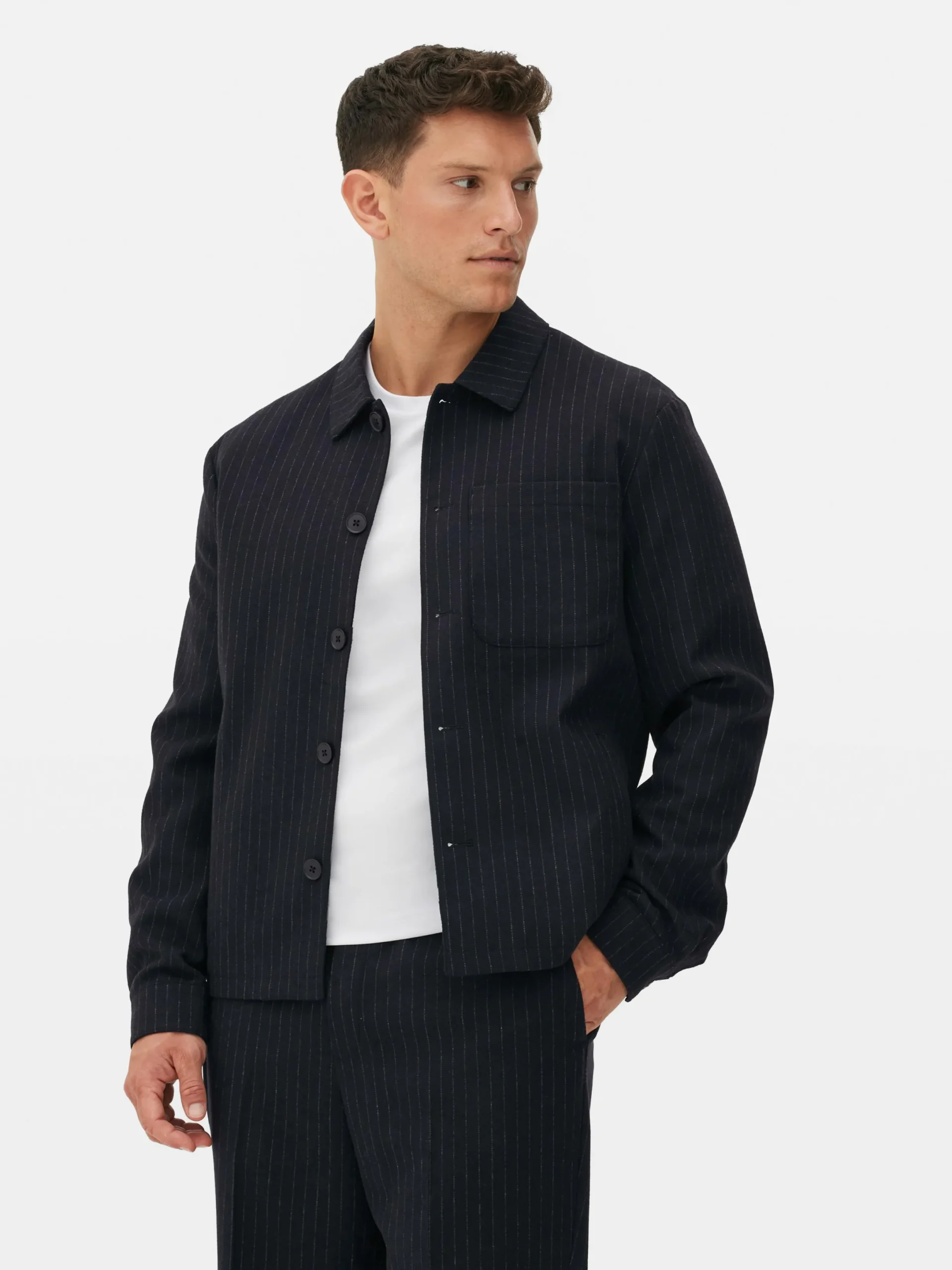Manteaux Et Vestes|Primark Veste Boutonnée à Rayures Fines Kem Bleu marine