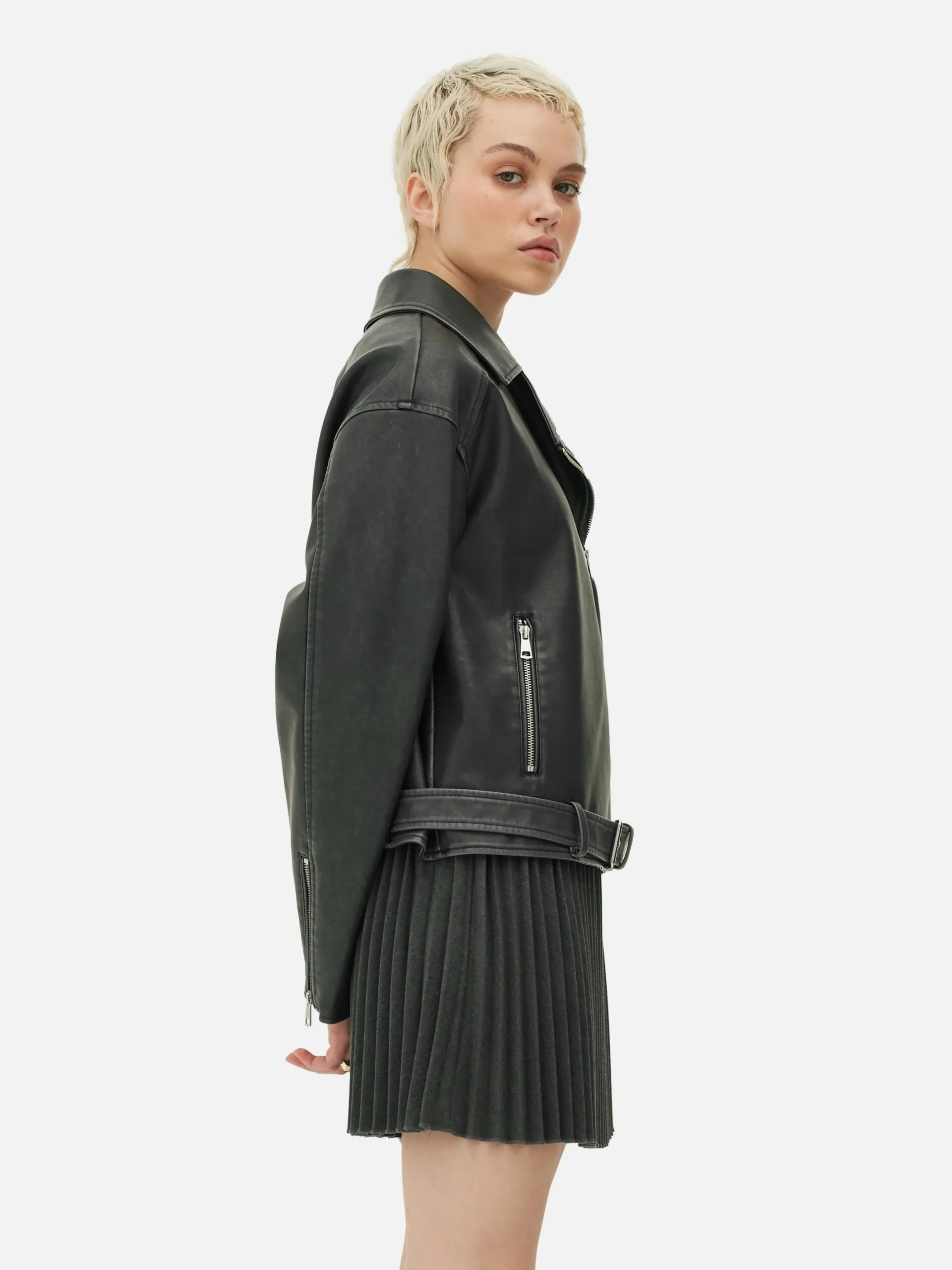Manteaux Et Vestes|Primark Veste De Motard En Simili Cuir Effet Vieilli Gris