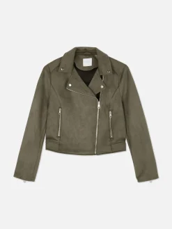 Manteaux Et Vestes|Primark Veste De Motard Imitation Daim Kaki