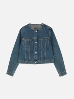 Denim|Manteaux Et Vestes|Primark Veste En Jean Sans Col Bleu moyen