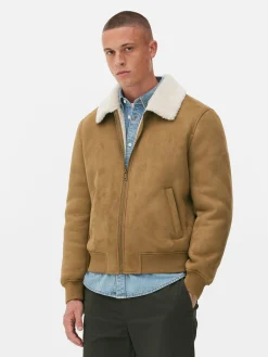 Manteaux Et Vestes|Primark Veste En Suédine à Col Effet Mouton Retourné Fauve