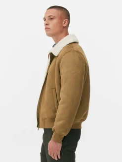 Manteaux Et Vestes|Primark Veste En Suédine à Col Effet Mouton Retourné Fauve