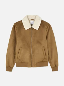 Manteaux Et Vestes|Primark Veste En Suédine à Col Effet Mouton Retourné Fauve