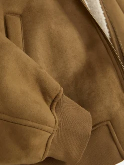 Manteaux Et Vestes|Primark Veste En Suédine à Col Effet Mouton Retourné Fauve