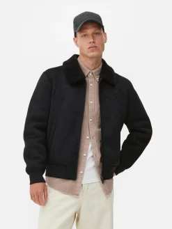 Manteaux Et Vestes|Primark Veste En Suédine à Col Effet Mouton Retourné Noir