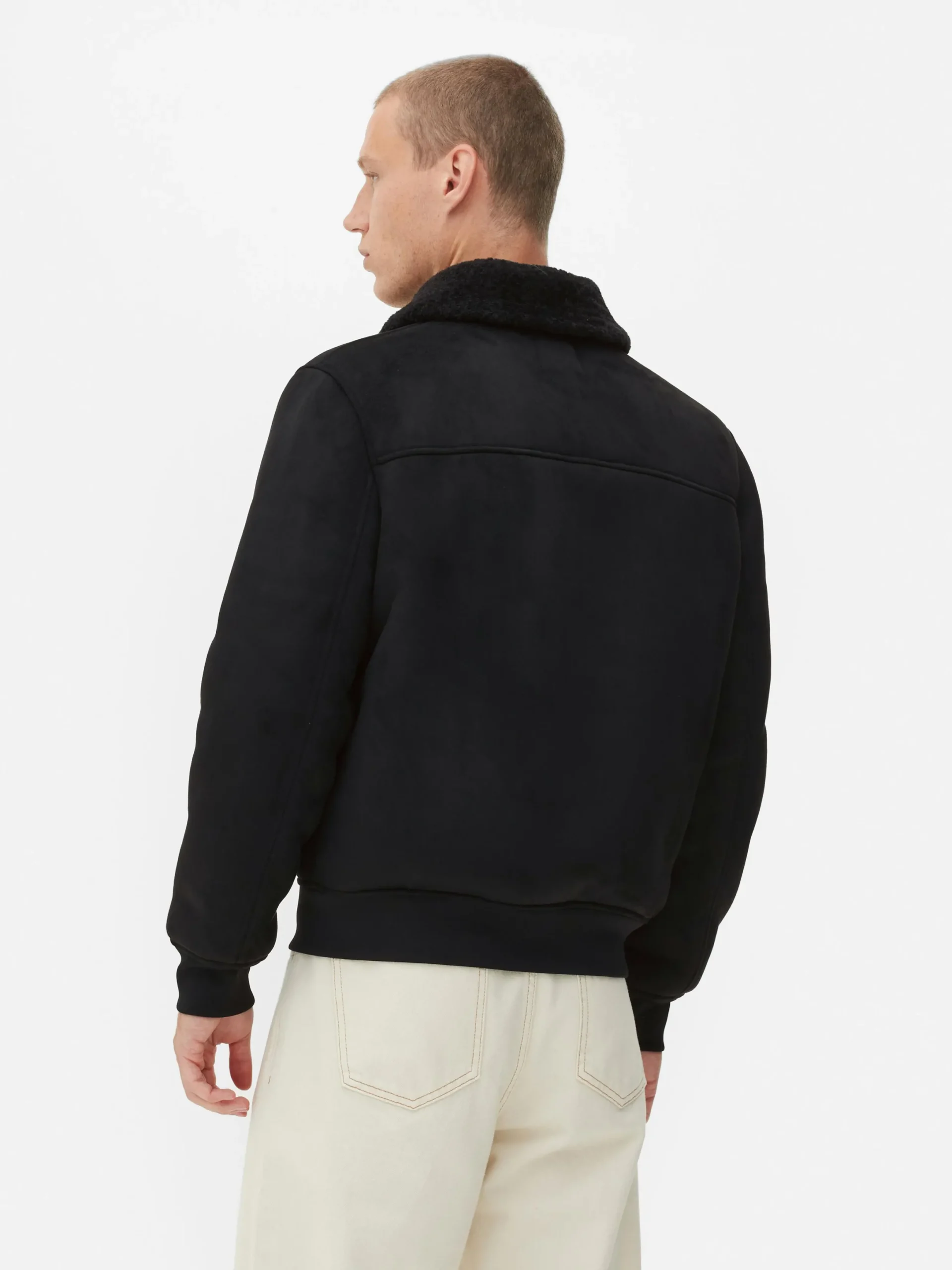 Manteaux Et Vestes|Primark Veste En Suédine à Col Effet Mouton Retourné Noir