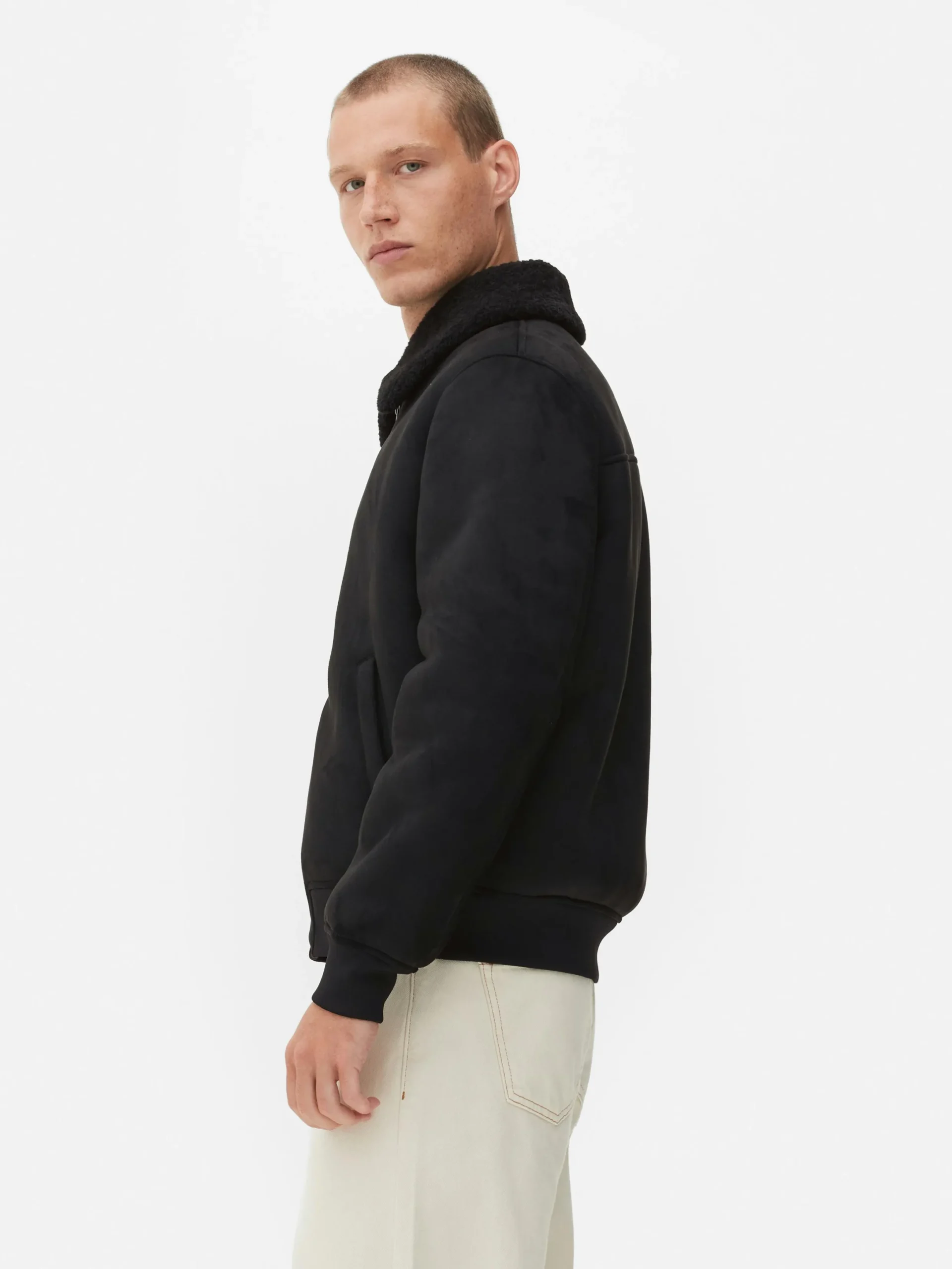 Manteaux Et Vestes|Primark Veste En Suédine à Col Effet Mouton Retourné Noir