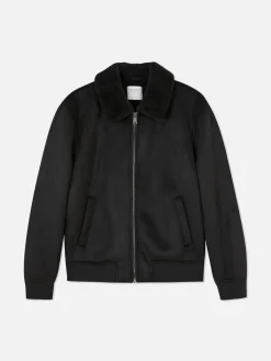 Manteaux Et Vestes|Primark Veste En Suédine à Col Effet Mouton Retourné Noir