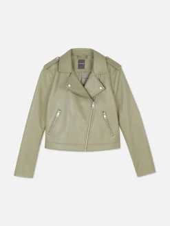 Manteaux Et Vestes|Primark Veste Motard En Simili Cuir Essential Vert clair