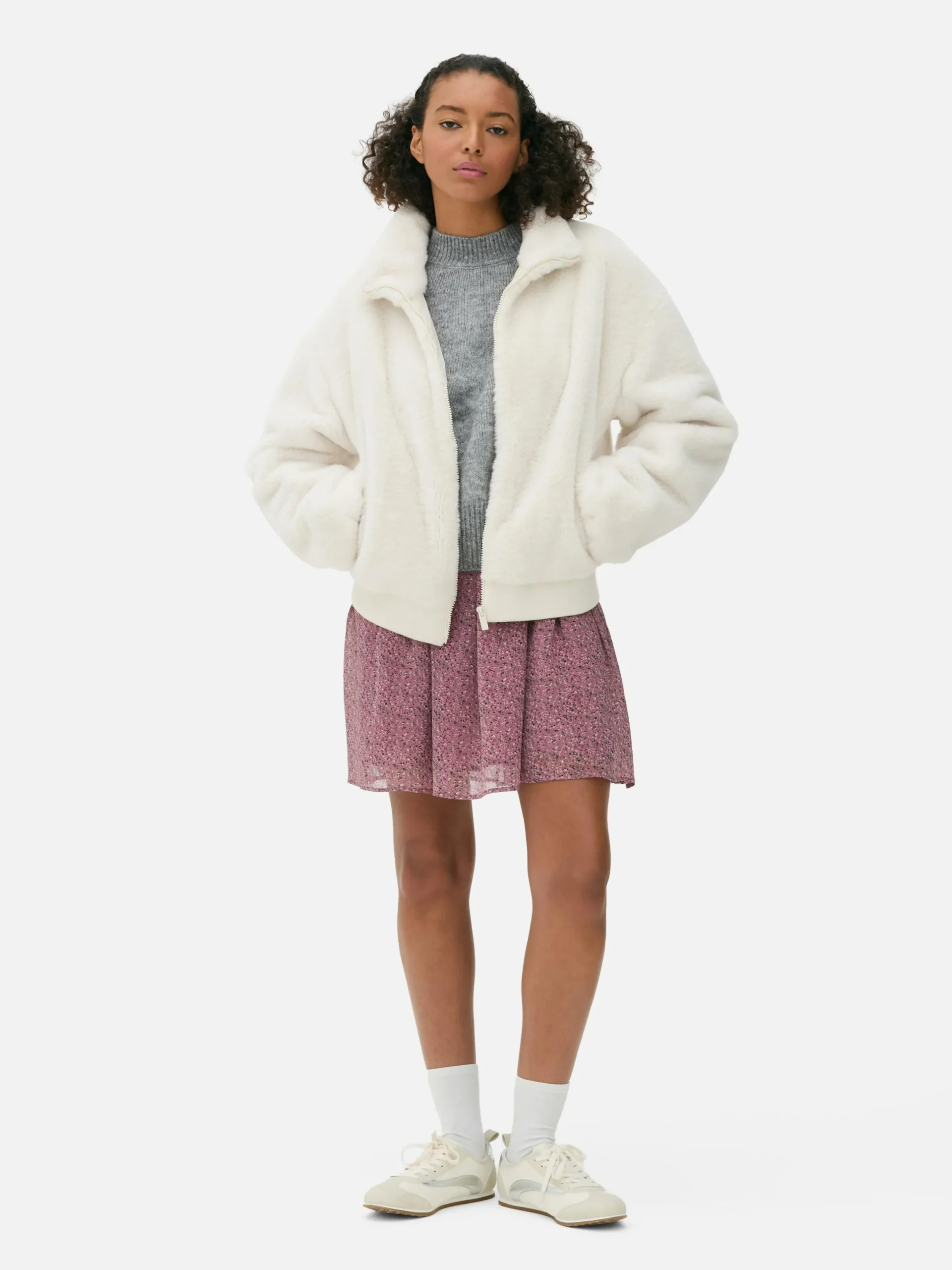 Manteaux Et Vestes|Primark Veste Zippée En Fausse Fourrure Écru